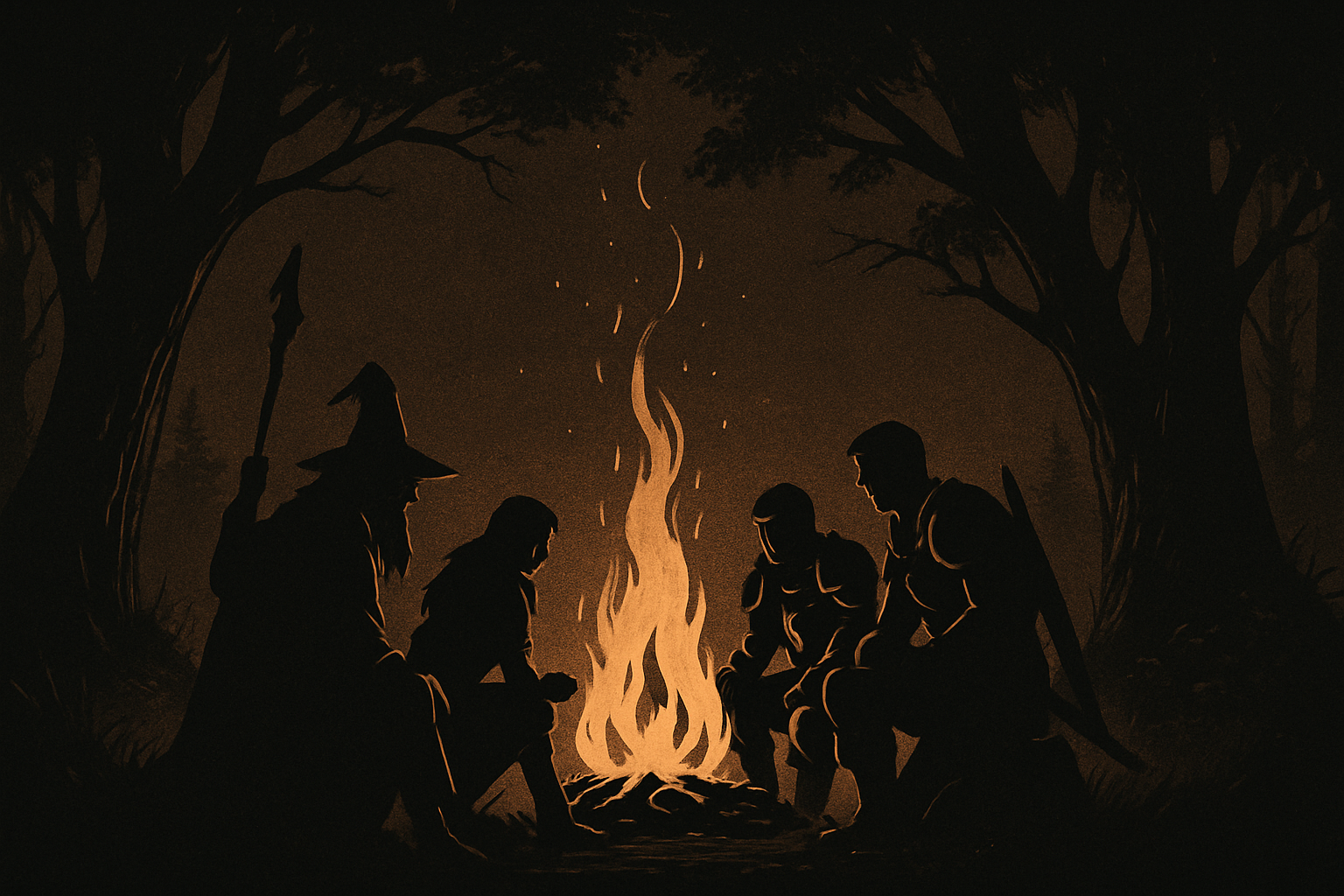 Adventurers around a campfire